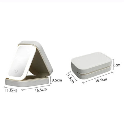 Beautiful Rechargeable Cosmetic Case with 3 color LED lit mirror.  Great travel buddy.  Helps to stay organized.